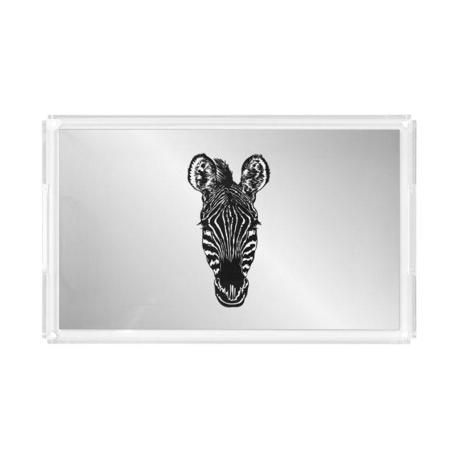 Zebra Head on Silver Acrylic Tray (Front)
