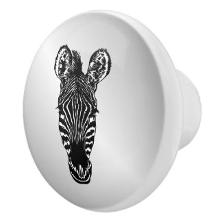 Zebra Head on Silver Ceramic Knob
