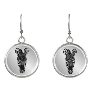 Zebra Head on Silver Earrings