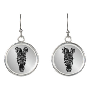 Zebra Head on Silver Earrings