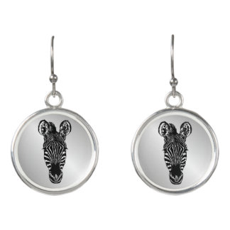 Zebra Head on Silver Earrings