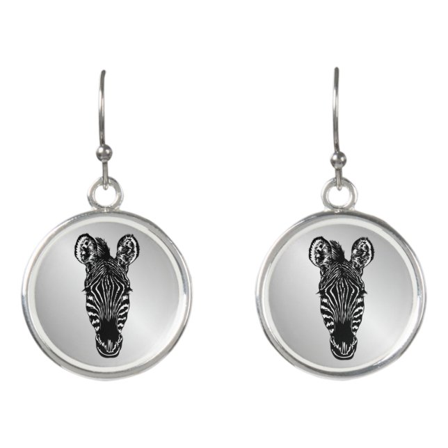 Zebra Head on Silver Earrings (Front)