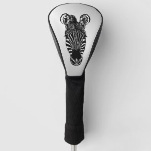 Zebra Head on Silver Golf Head Cover