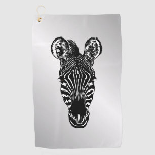 Zebra Head on Silver Golf Towel