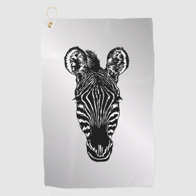 Zebra Head on Silver Golf Towel (Front)