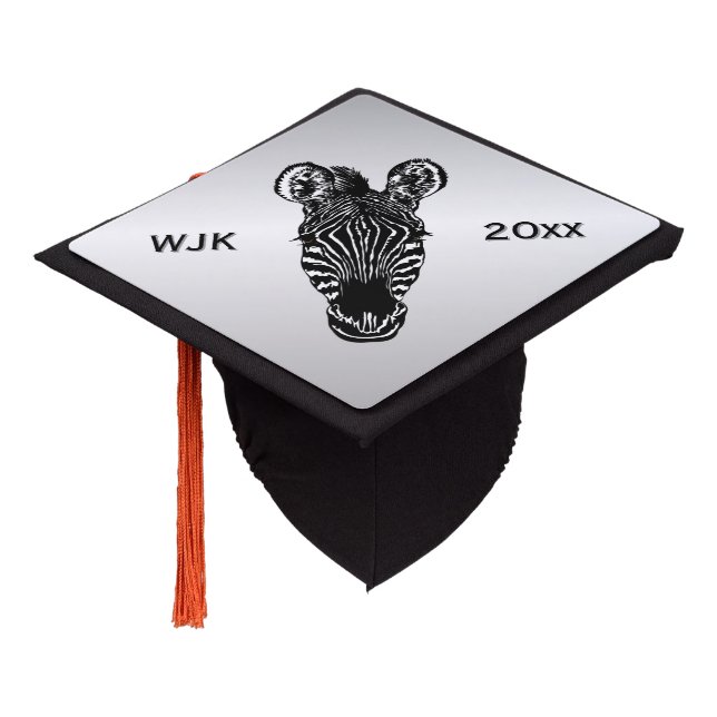 Zebra Head on Silver Graduation Cap Topper (Angled)