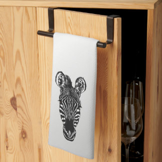 Zebra Head on Silver Kitchen Towel