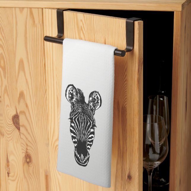 Zebra Head on Silver Kitchen Towel (Thirds Fold)