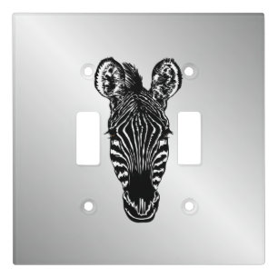 Zebra Head on Silver Light Switch Cover