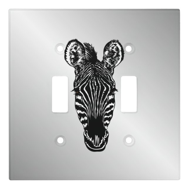 Zebra Head on Silver Light Switch Cover (Front)