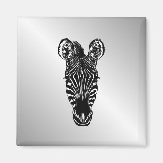 Zebra Head on Silver Magnet