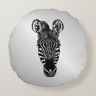 Zebra Head on Silver Round Pillow