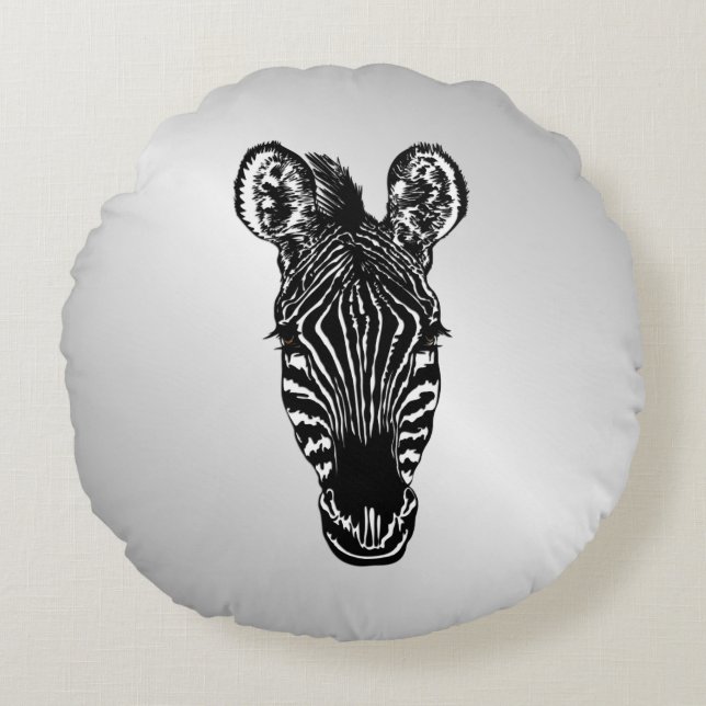 Zebra Head on Silver Round Pillow (Front)