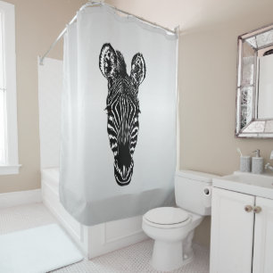 Zebra Head on Silver Shower Curtain