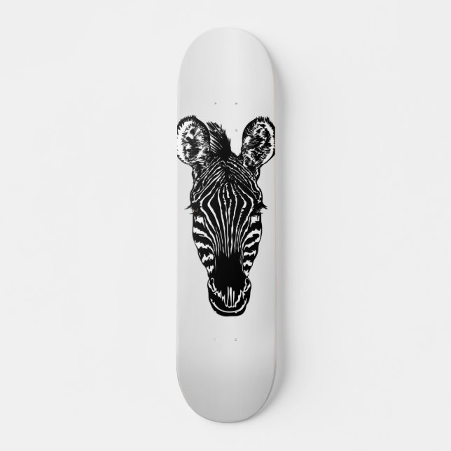 Zebra Head on Silver Skateboard (Front)