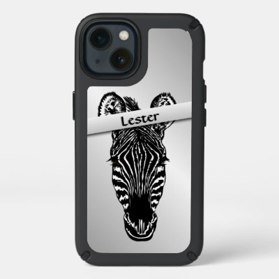 Zebra Head on Silver Speck iPhone Case