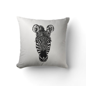 Zebra Head on Silver Throw Pillow