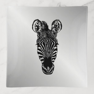 Zebra Head on Silver Trinket Tray