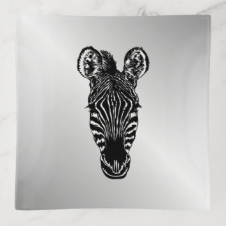 Zebra Head on Silver Trinket Tray