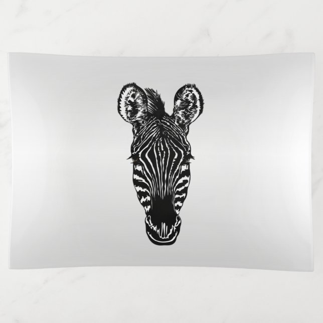Zebra Head on Silver Trinket Tray (Front)