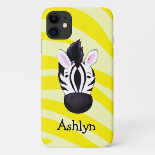 Zebra head on yellow print custom name iPhone 11 case