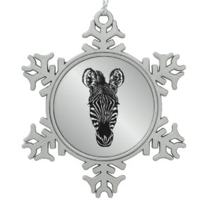Zebra Head Snowflake Pewter Christmas Ornament