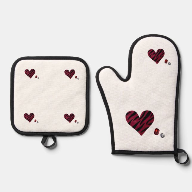 Zebra-heart Oven Mitt & Pot Holder Set (Front)