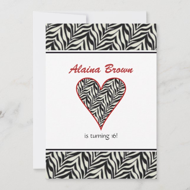 Zebra Heart Party Invitations (Front)
