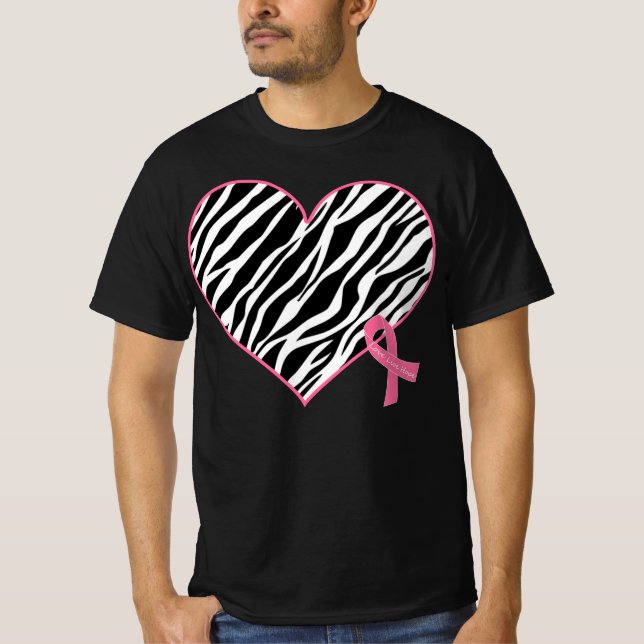 Zebra Heart Ribbon Breast Cancer Awareness T-Shirt (Front)