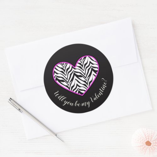 Zebra Heart Will You Be My Valentines Stickers