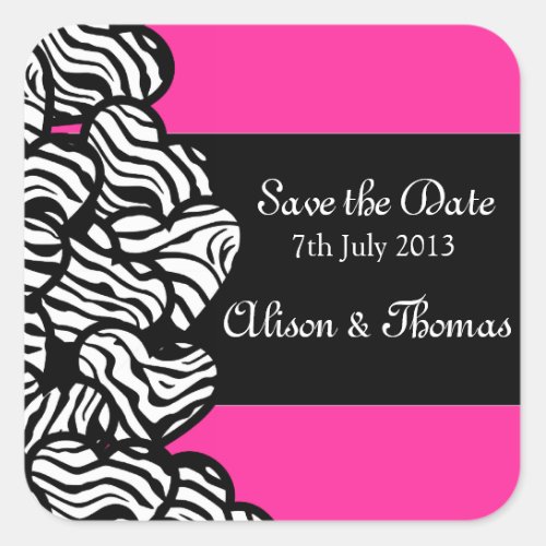 Zebra hearts Save the date sticker