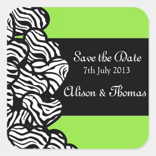 Zebra hearts Save the date sticker