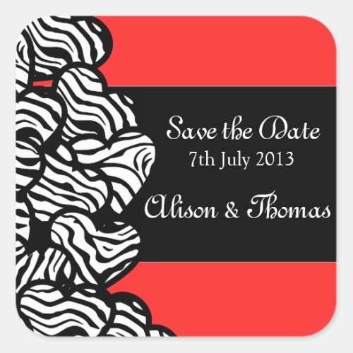 Zebra hearts Save the date sticker