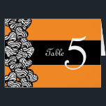 Zebra hearts Wedding Table Number Card<br><div class="desc">Girly,  orange,  black and white pattern with animal print hearts. Trendy,  modern,  cute,  you can personalize it with your own names and details.</div>