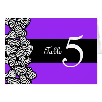 Zebra Hearts Wedding Table Number Card by Silvianna at Zazzle