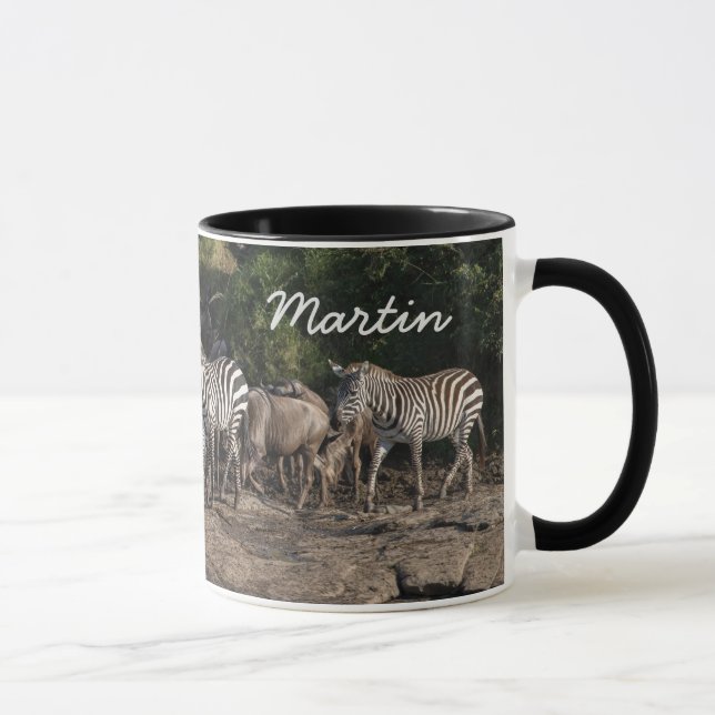 Zebra Herd Personalize Name Black Interior Gift  Mug (Right)
