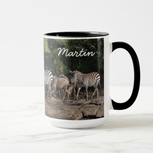 Zebra Herd Personalize Name Black Interior Gift Mug