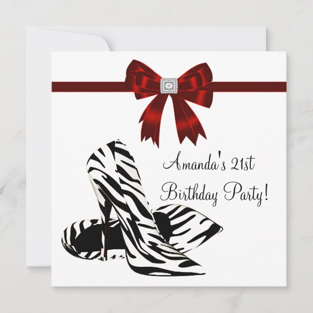 Zebra High Heels Womans 21st Birthday Party Invitation (Front)