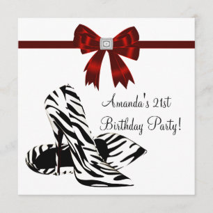 Zebra High Heels Womans 21st Birthday Party Invitation