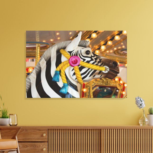 Zebra Horse Merry-Go-Round Carousel Ride Photo Canvas Print (Insitu(LivingRoom))