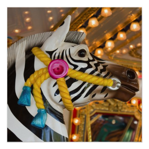 Zebra Horse Merry_Go_Round Carousel Ride Poster