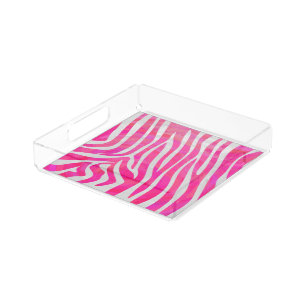 Zebra Hot Pink and White Print Acrylic Tray