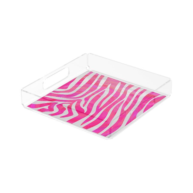 Zebra Hot Pink and White Print Acrylic Tray (Angled)