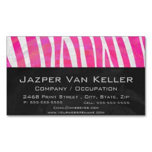 Zebra Hot Pink and White Print Business Card Magnet