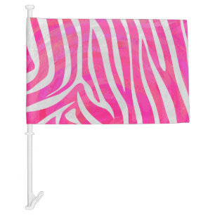 Zebra Hot Pink and White Print Car Flag