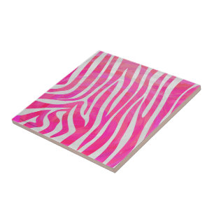 Zebra Hot Pink and White Print Ceramic Tile