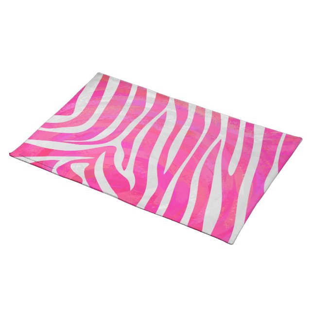 Zebra Hot Pink and White Print Cloth Placemat (On Table)
