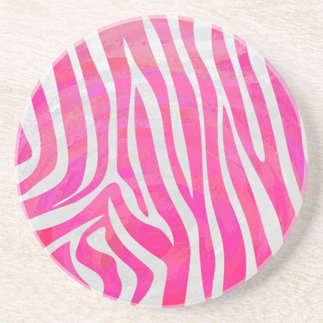 Zebra Hot Pink and White Print Coaster (Front)