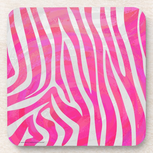 Zebra Hot Pink and White Print Coaster (Front)
