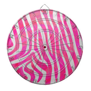 Zebra Hot Pink and White Print Dartboard With Darts
